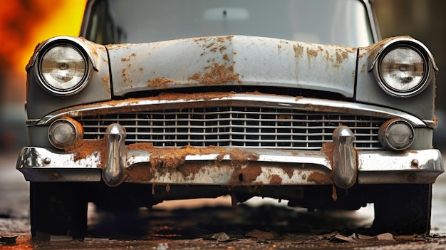 Abandoned Rusted Car on Roadside