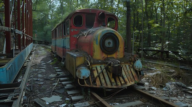 Photo abandoned rusty train engine in the forest