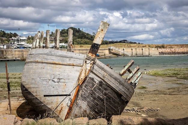 Abandoned ship's wreck in the harbour