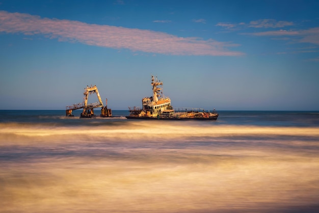 Abandoned shipwreck of the stranded Zeila vessel at the Skeleton Coast Namibia