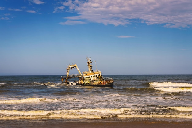 Abandoned shipwreck of the stranded Zeila vessel at the Skeleton Coast Namibia