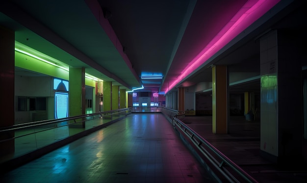 abandoned shopping center with neon lights