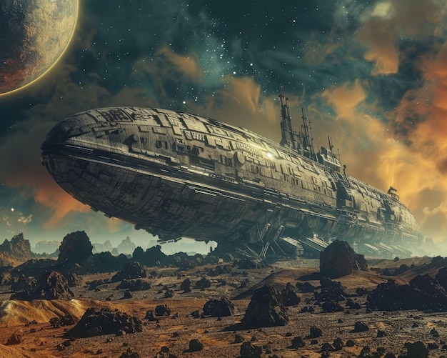 Abandoned spaceship on an alien planet cosmic mystery