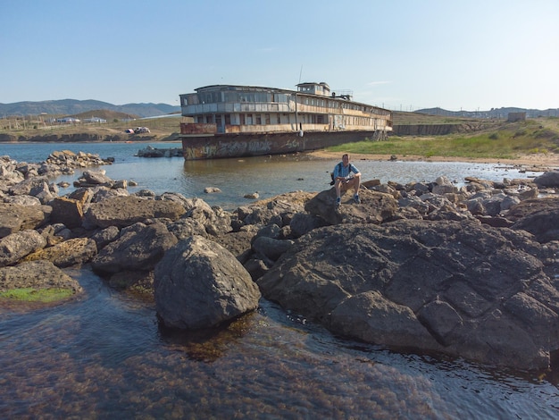 Abandoned steamer stranded rusty old cruise steamer ship skeleton stranded ship