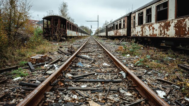 Photo abandoned train tracks rusty railway industrial landscape forgotten railway old railroad abandoned t