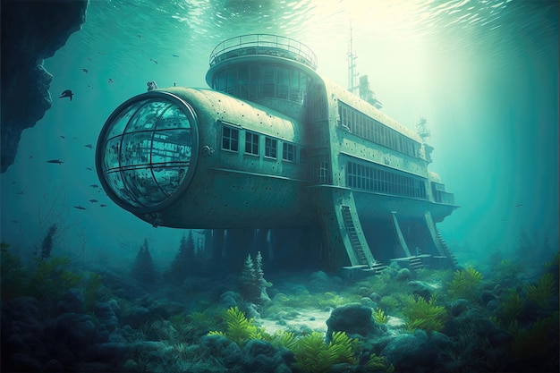 Abandoned underwater research center facility