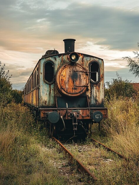 Photo abandoned vintage train in overgrown landscape nostalgic railway heritage