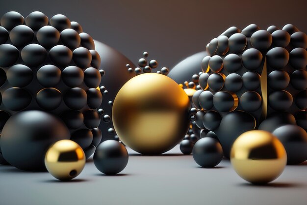 Abctract matte spheres on dark background AI Generation