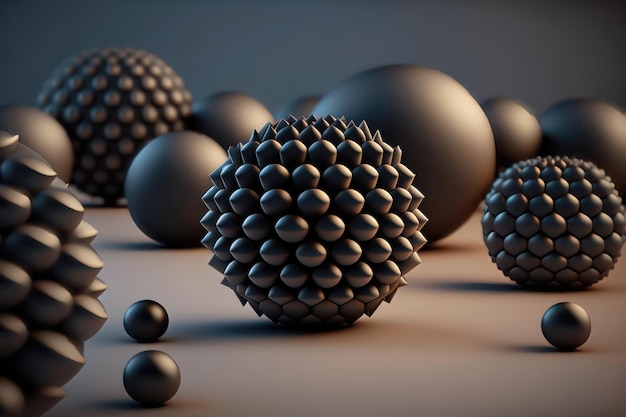 Abctract matte spheres on dark background AI Generation