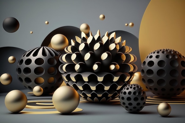 Abctract matte spheres on dark background AI Generation