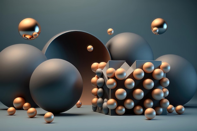 Abctract matte spheres on dark background AI Generation