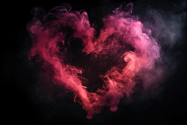 Ablack backdrop with a pink smoke heart shape Generative Ai