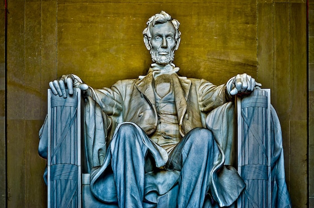 Abraham Lincoln monument inside Lincoln Memorial built to honor the 16th President of the United States of America Washington DC USA