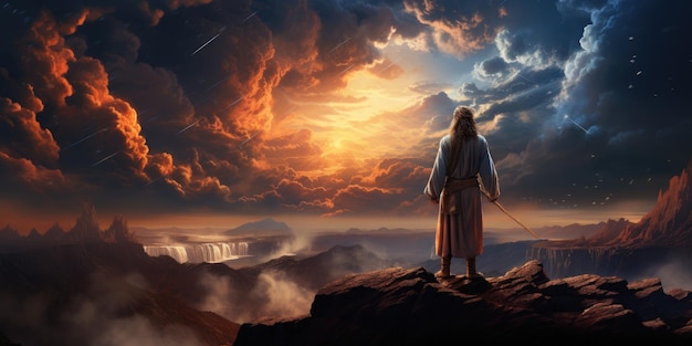 Abraham stands on the steppes gazing at the sky and trusting in God's promise Generative Ai