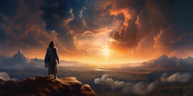 Abraham stands on the steppes gazing at the sky and trusting in God's promise Generative Ai