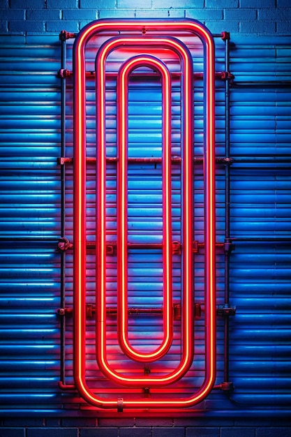 Abstact red neon sign with a blue neon tube in the background