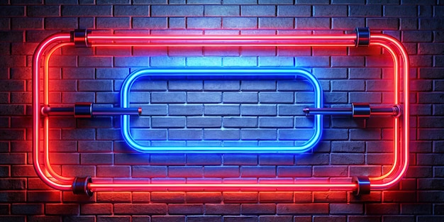 Photo abstact red neon sign with a blue neon tube