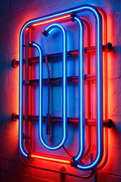 Abstact red neon sign with a blue neon tube