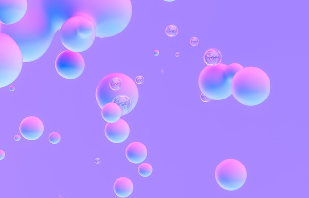 Abstract 3d art. Holographic floating liquid blobs, soap bubbles, metaballs.