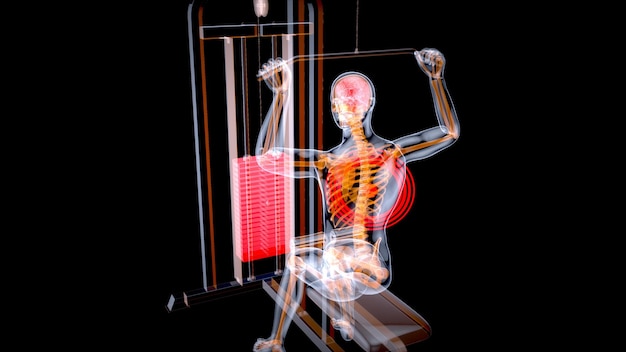 Abstract 3D art of a man on the Lat pulldown machine