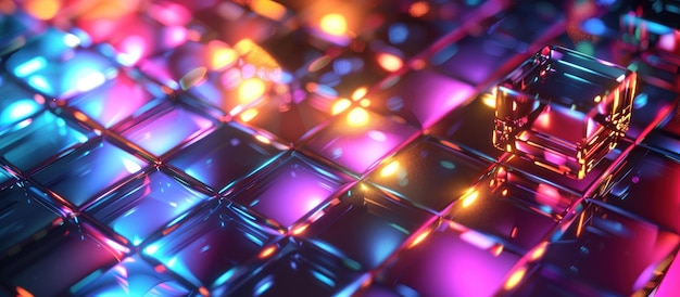 Abstract 3d background wallpaper with glass squares with colorful light emitter iridescent neon