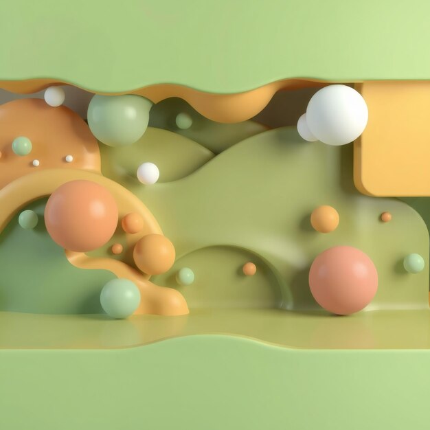 Photo abstract 3d background with green yellow and orange balls and shapes