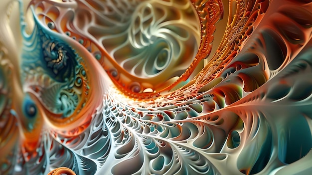 Photo abstract 3d background with intricate patterns and swirls of orange blue and white