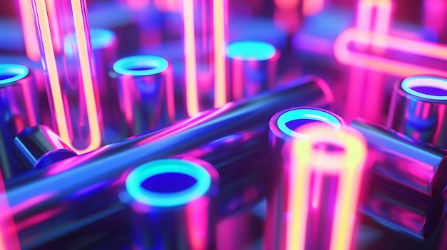 Photo abstract 3d background with neon glowing tubes