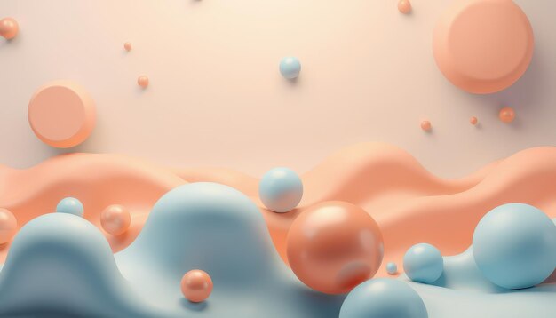 Abstract 3D background with pastel blue and orange spheres