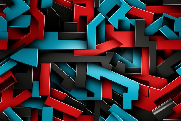 abstract 3d background with red blue and black shapes