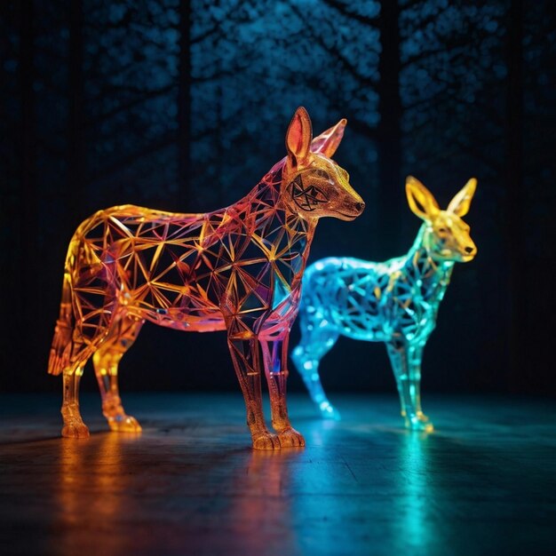 Photo abstract 3d colorful hologram animal drawing in dark background