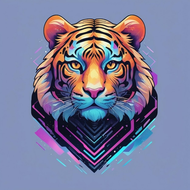 Abstract 3d colorful hologram cheetah animal drawing in dark background