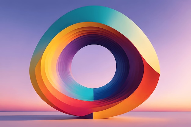 Abstract 3D colorful ring shape in front of sunset sky modern abstract minimal art digital art background