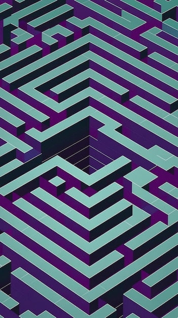 Photo abstract 3d digital maze pattern in teal and purple