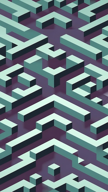 Photo abstract 3d digital maze pattern in teal and purple