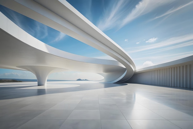 abstract 3D Futuristic White Structures Corridor Modern Architectural Geometric structure design