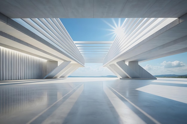 abstract 3D Futuristic White Structures Corridor Modern Architectural Geometric structure design