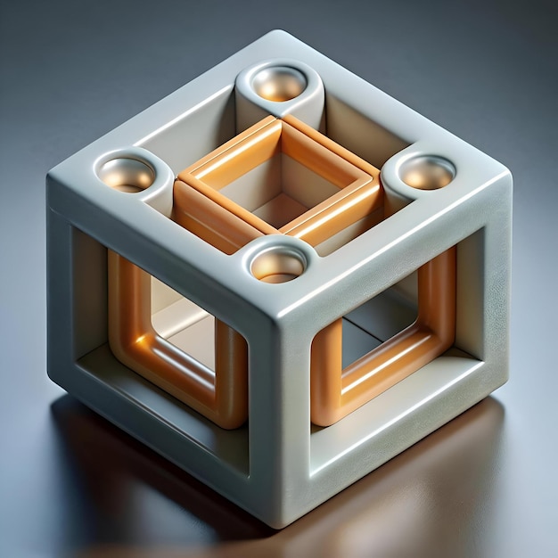 Abstract 3D geometric shape with interlocked cubes