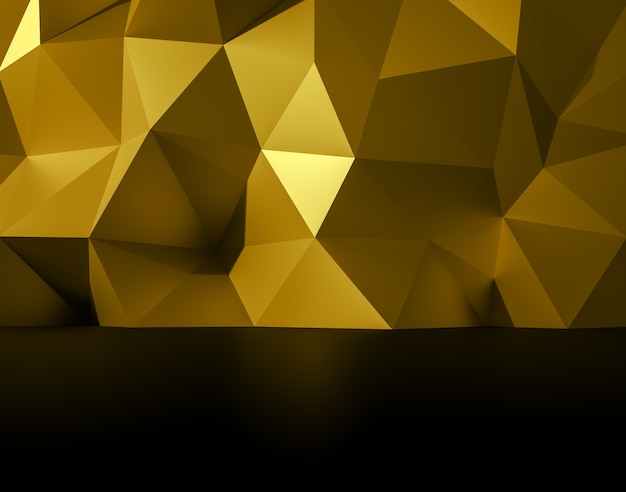 Abstract 3d illustration gold polygonal, Low poly shape for design.