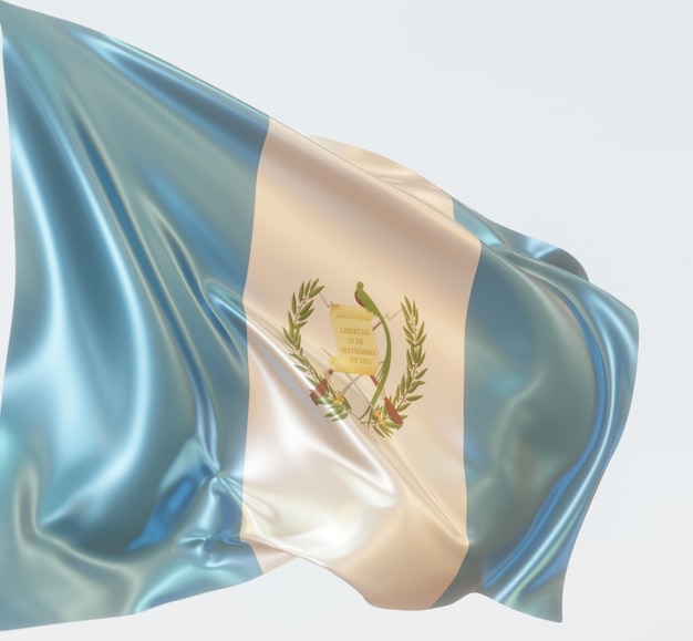 abstract 3d illustration of guatemala flag on shiny wavy fabric on light blue background