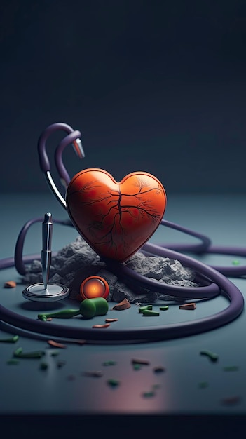 Abstract 3d illustration of a heart with a stethoscope Generative ai