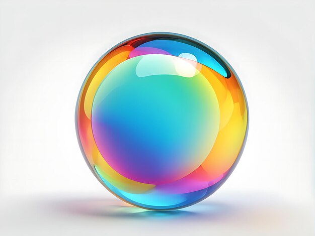 Abstract 3D illustration of a multicolored iridescent transparent bubble on a white background