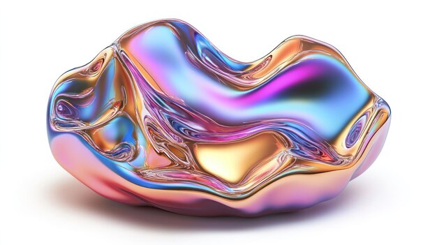 Abstract 3D iridescent form with organic fluid shapes