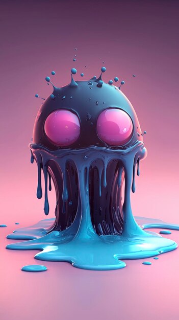 Abstract 3D Liquid Character with Pink Eyes