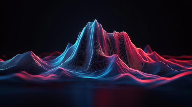 Photo abstract 3d mountain range with neon lights