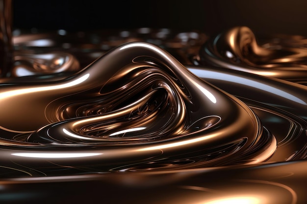 Abstract 3d render glossy reflective metallic organic curve wave in motion AI generated