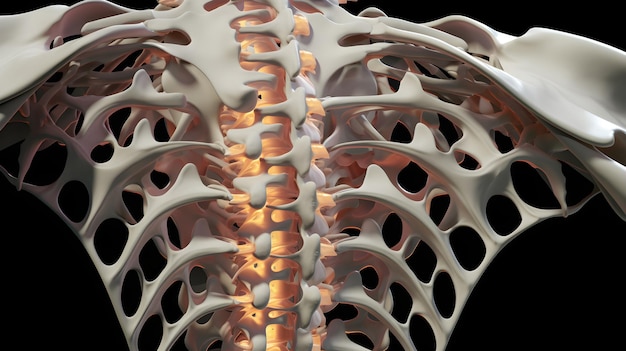 Photo abstract 3d render of a glowing spine with bone structure