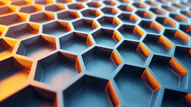 Abstract 3D render of a honeycomb pattern with glowing edges