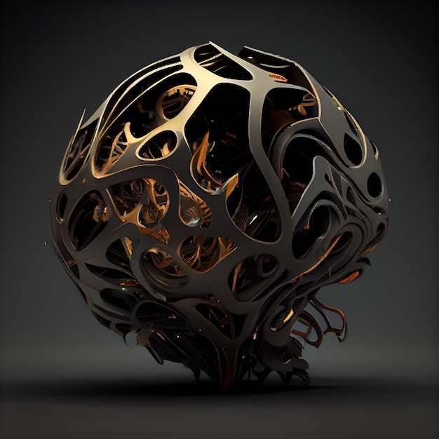 Abstract 3d render of metal sphere on dark background Futuristic shape