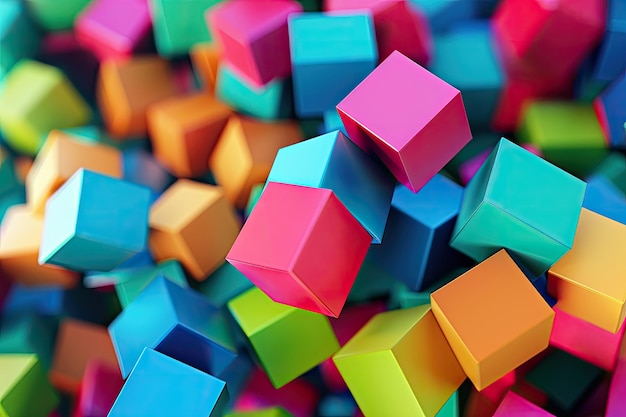 Abstract 3d render modern geometric background design composition of colorful cubes